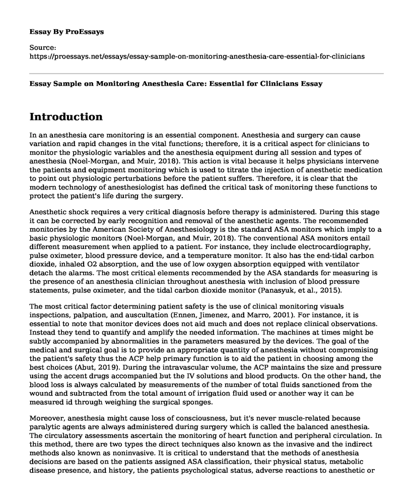 Essay Sample on Monitoring Anesthesia Care: Essential for Clinicians