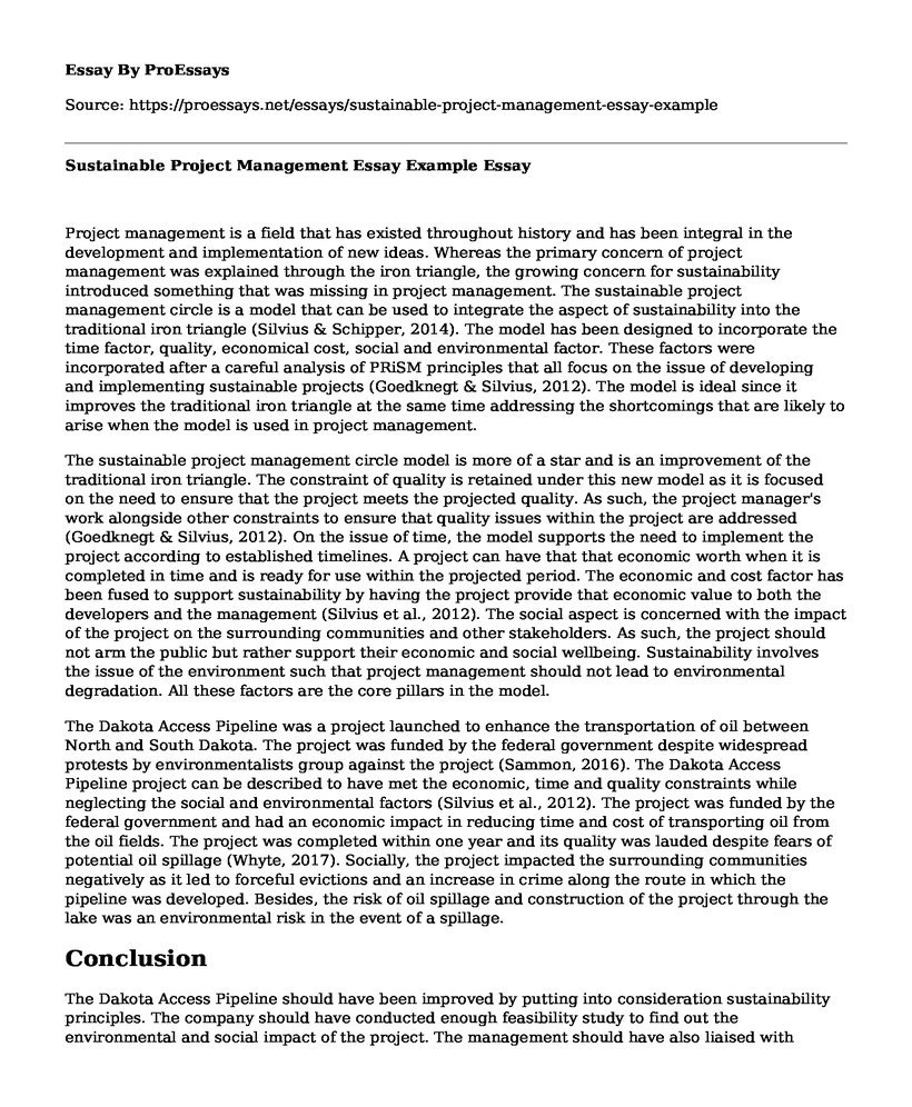 Sustainable Project Management Essay Example