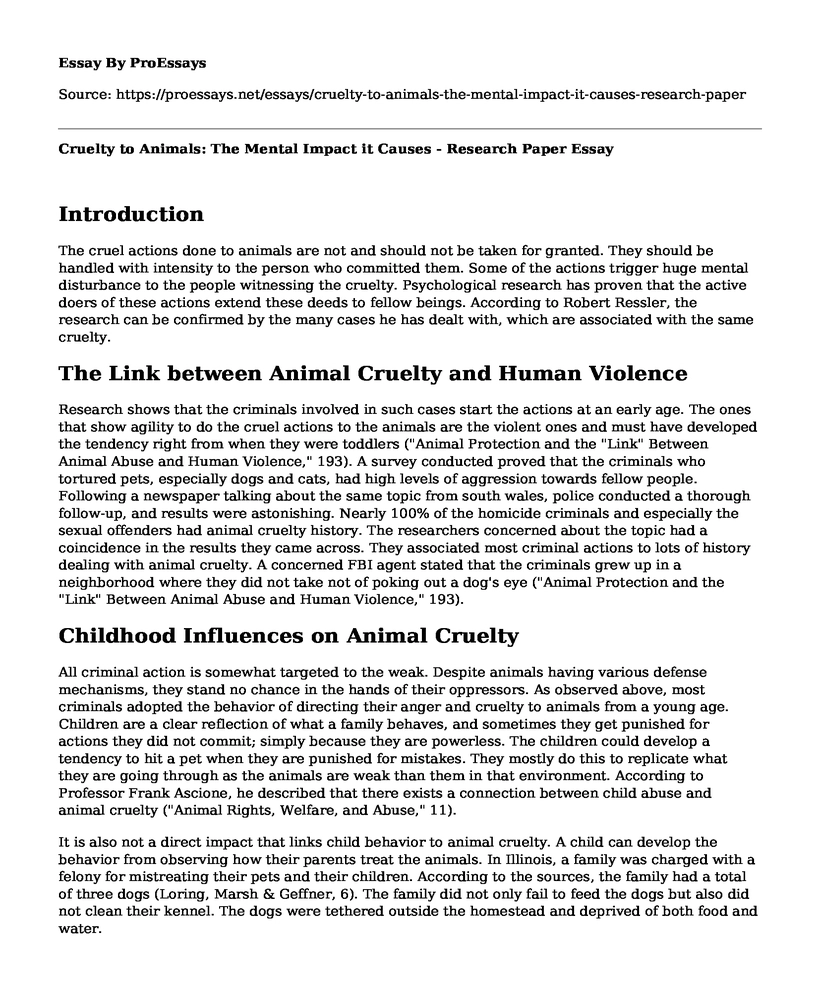 Cruelty to Animals: The Mental Impact it Causes - Research Paper