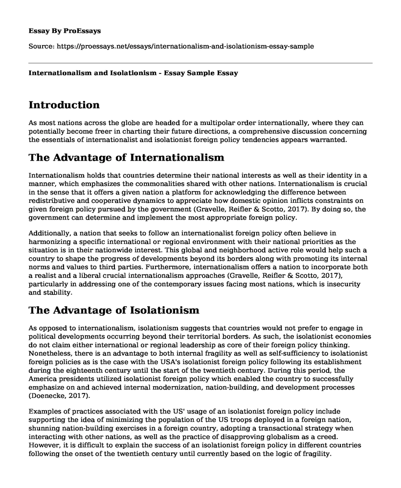 Internationalism and Isolationism - Essay Sample