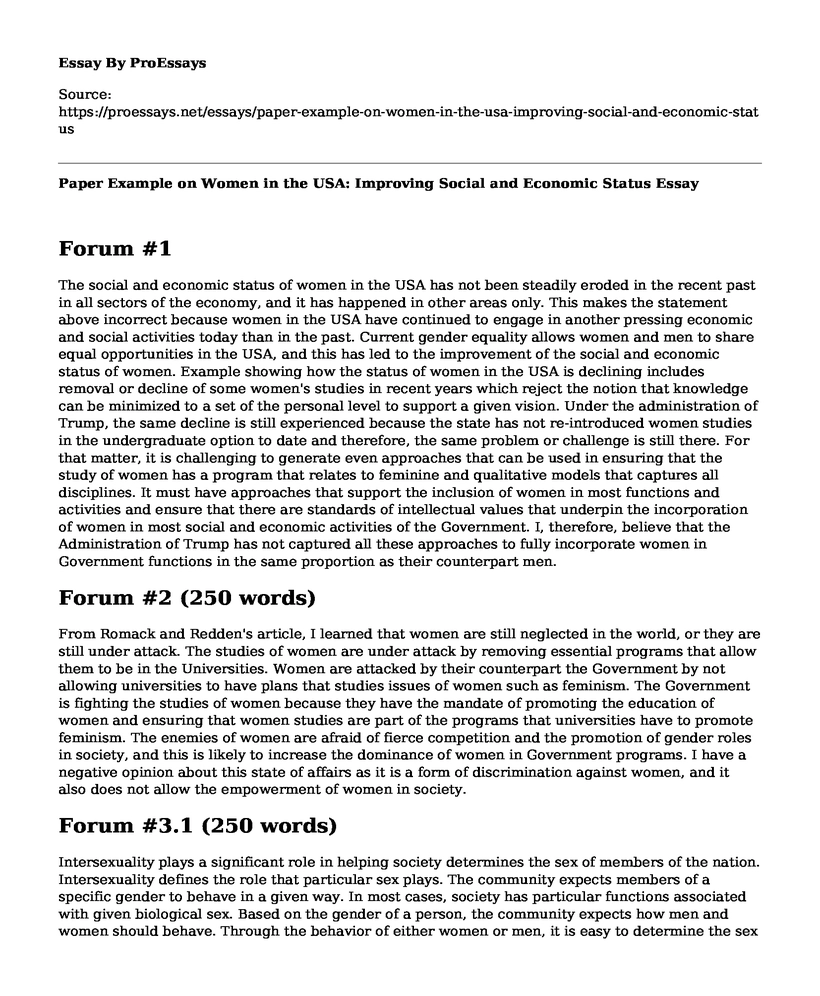 Paper Example on Women in the USA: Improving Social and Economic Status