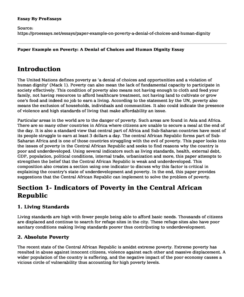 Paper Example on Poverty: A Denial of Choices and Human Dignity