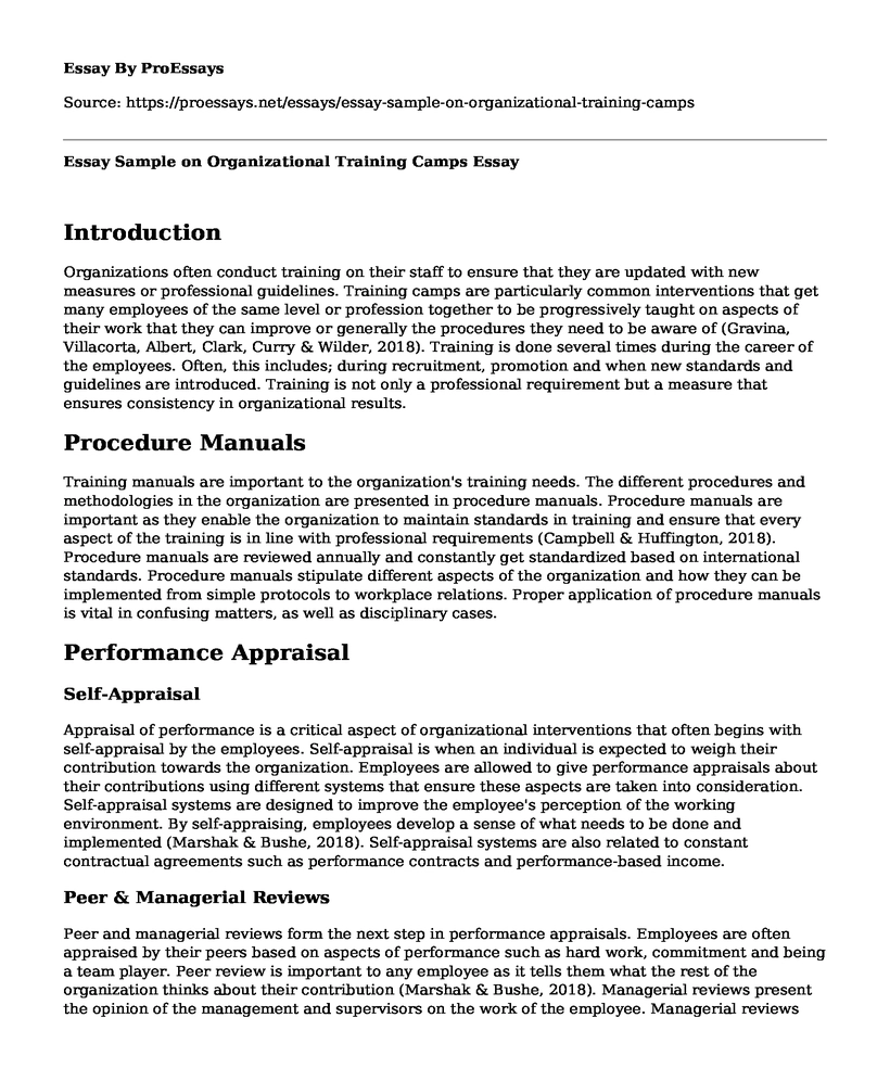Essay Sample on Organizational Training Camps
