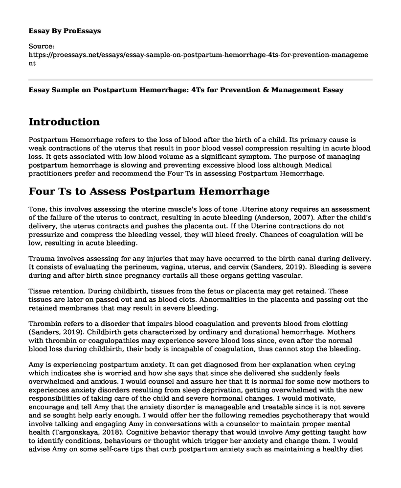 Essay Sample on Postpartum Hemorrhage: 4Ts for Prevention & Management