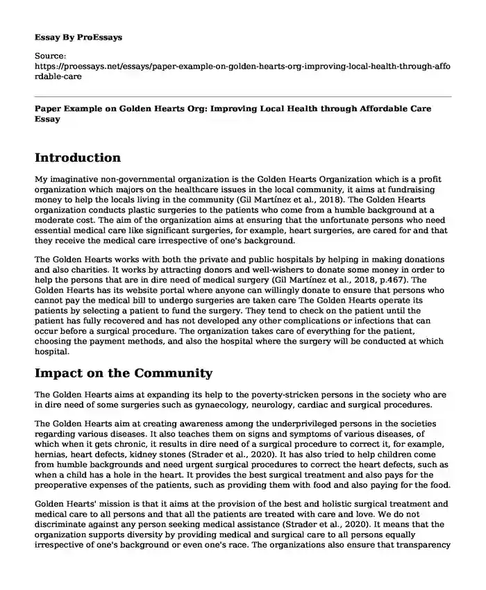 Paper Example on Golden Hearts Org: Improving Local Health through Affordable Care