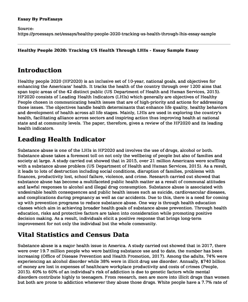 Healthy People 2020: Tracking US Health Through LHIs - Essay Sample