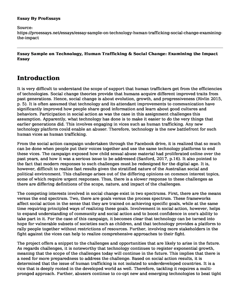 Essay Sample on Technology, Human Trafficking & Social Change: Examining the Impact
