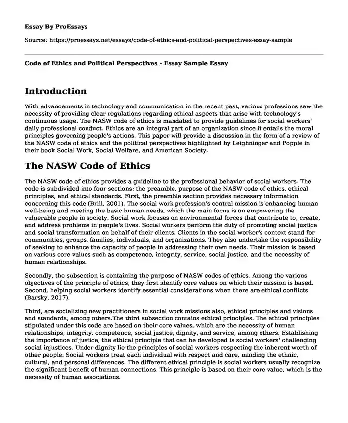 Code of Ethics and Political Perspectives - Essay Sample