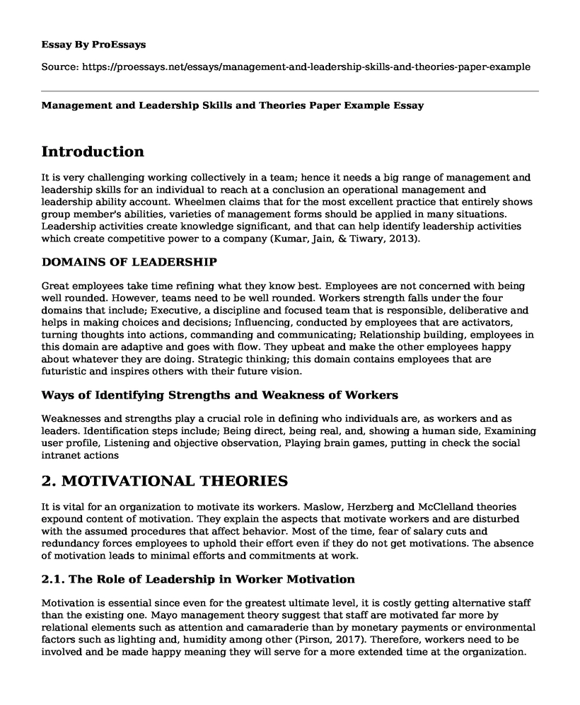 Management and Leadership Skills and Theories Paper Example