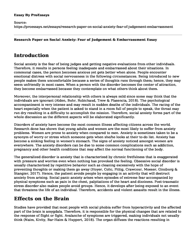 Research Paper on Social Anxiety: Fear of Judgement & Embarrassment