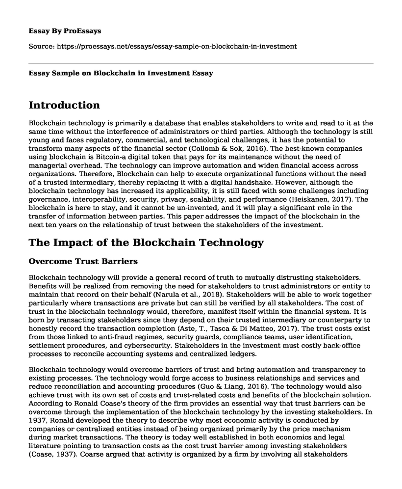 Essay Sample on Blockchain in Investment