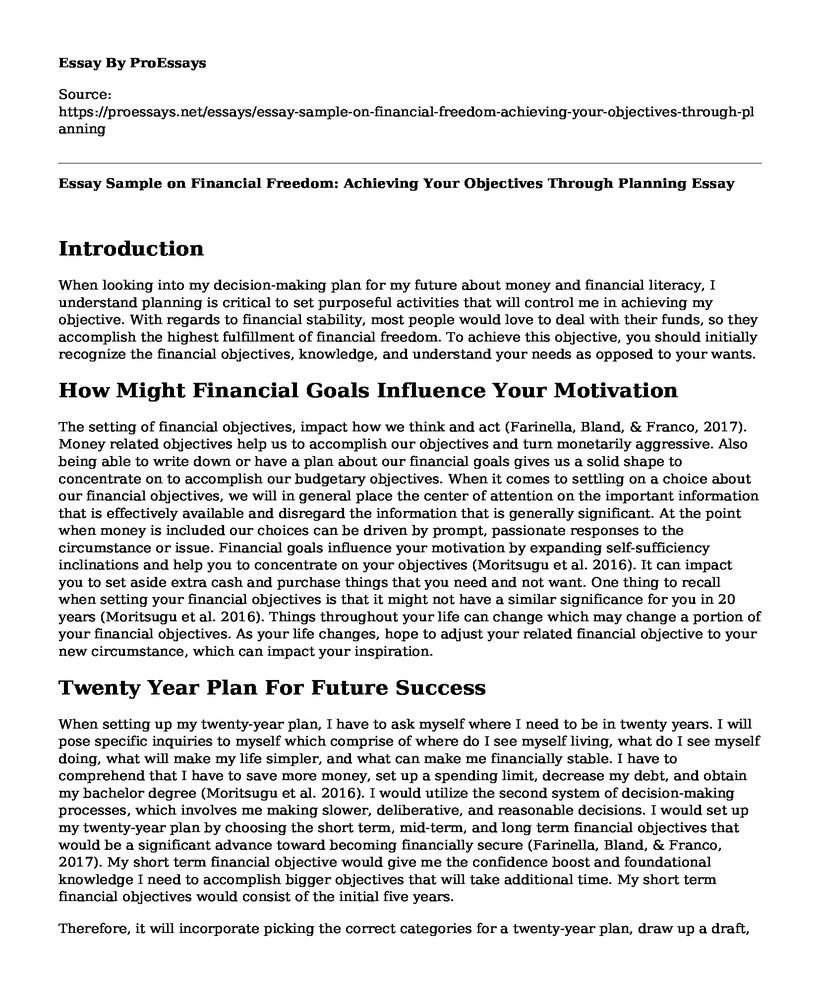 Essay Sample on Financial Freedom: Achieving Your Objectives Through Planning