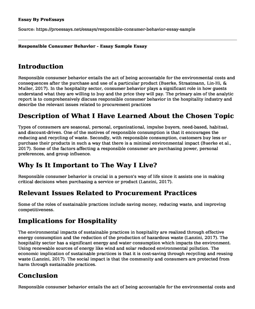 Responsible Consumer Behavior - Essay Sample
