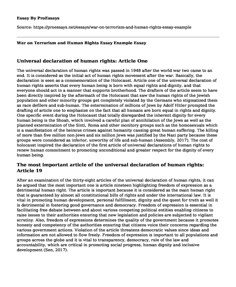 War on Terrorism and Human Rights Essay Example