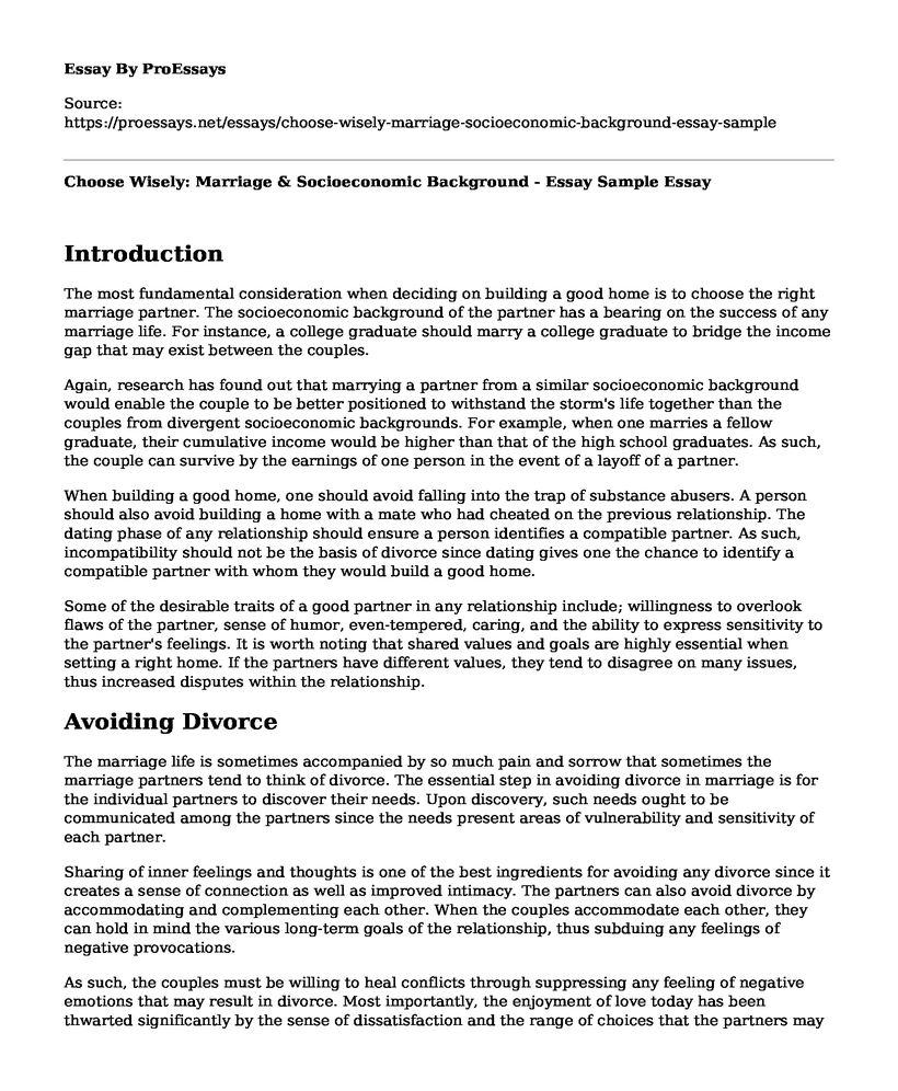 Choose Wisely: Marriage & Socioeconomic Background - Essay Sample