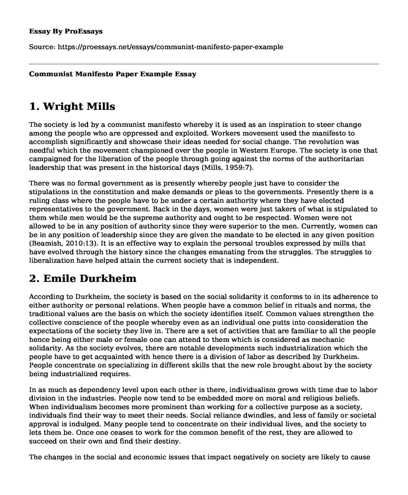 Communist Manifesto Paper Example