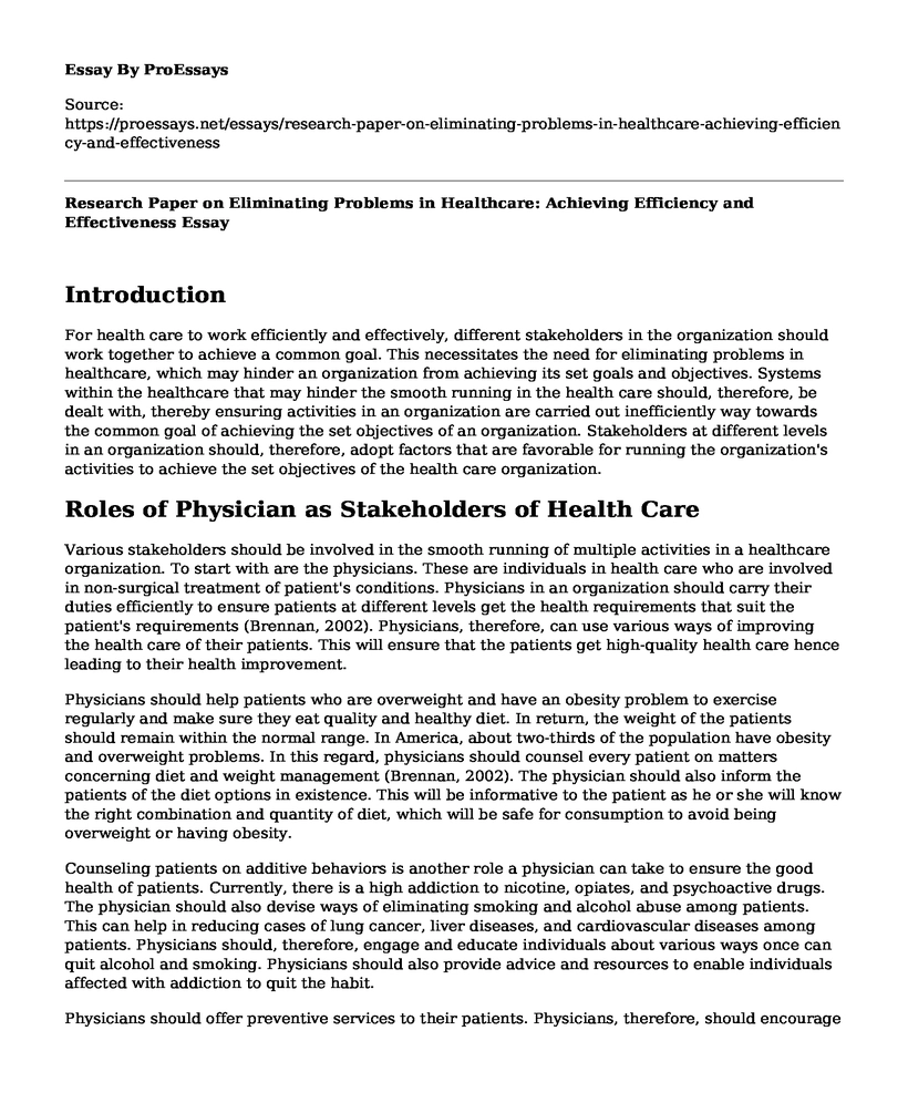 Research Paper on Eliminating Problems in Healthcare: Achieving Efficiency and Effectiveness