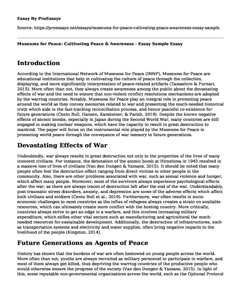 Museums for Peace: Cultivating Peace & Awareness - Essay Sample