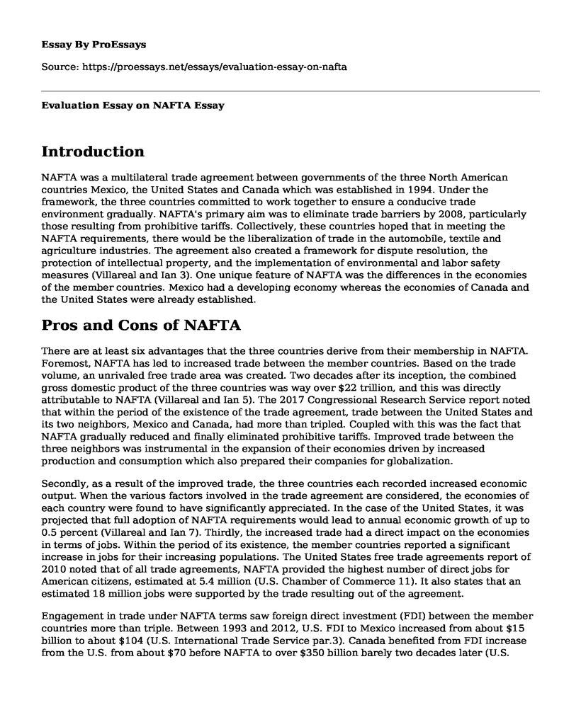 Evaluation Essay on NAFTA
