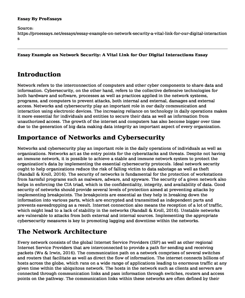 Essay Example on Network Security: A Vital Link for Our Digital Interactions