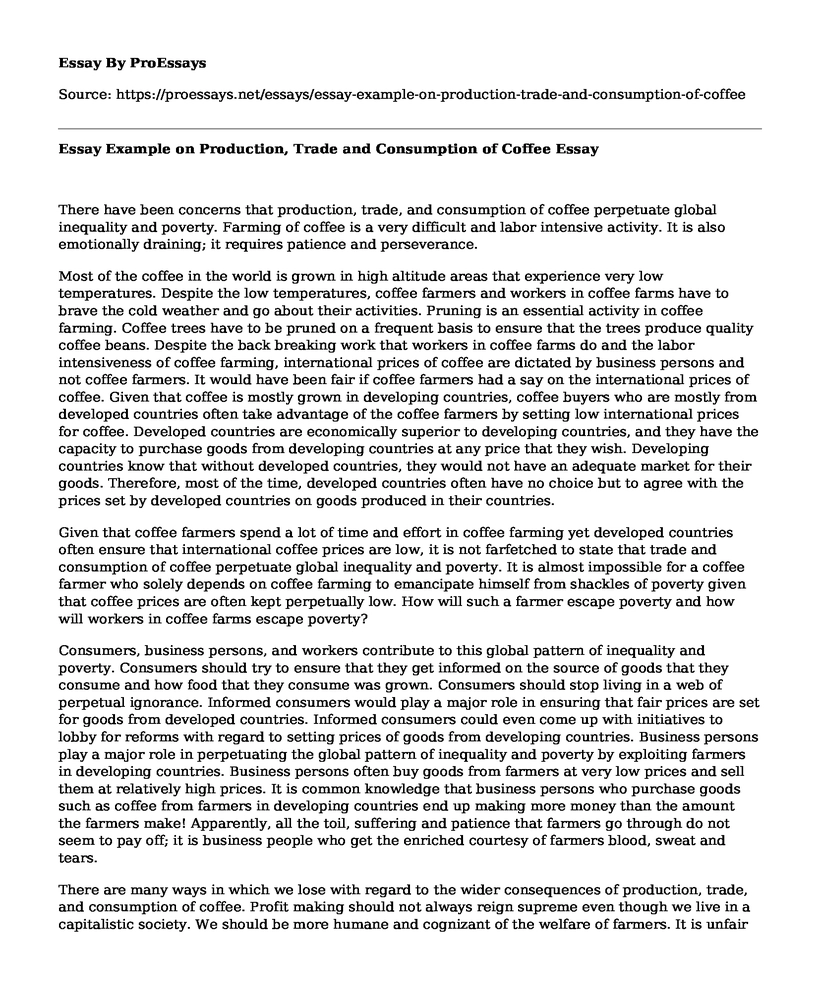 Essay Example on Production, Trade and Consumption of Coffee