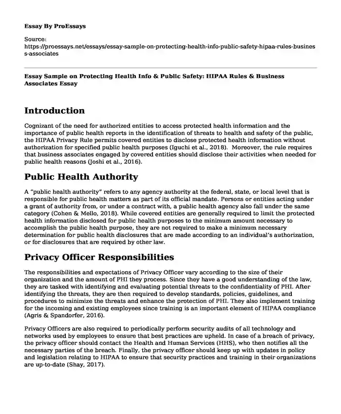 Essay Sample on Protecting Health Info & Public Safety: HIPAA Rules & Business Associates