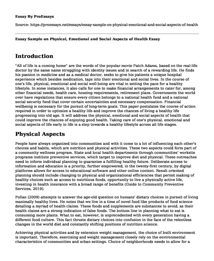 Essay Sample on Physical, Emotional and Social Aspects of Health
