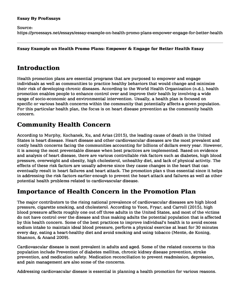 Essay Example on Health Promo Plans: Empower & Engage for Better Health