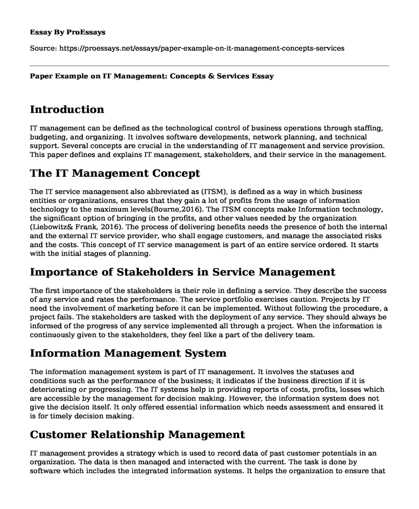 Paper Example on IT Management: Concepts & Services