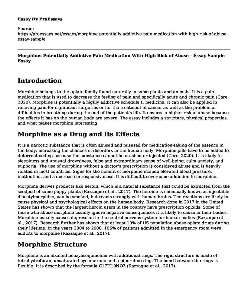 Morphine: Potentially Addictive Pain Medication With High Risk of Abuse - Essay Sample