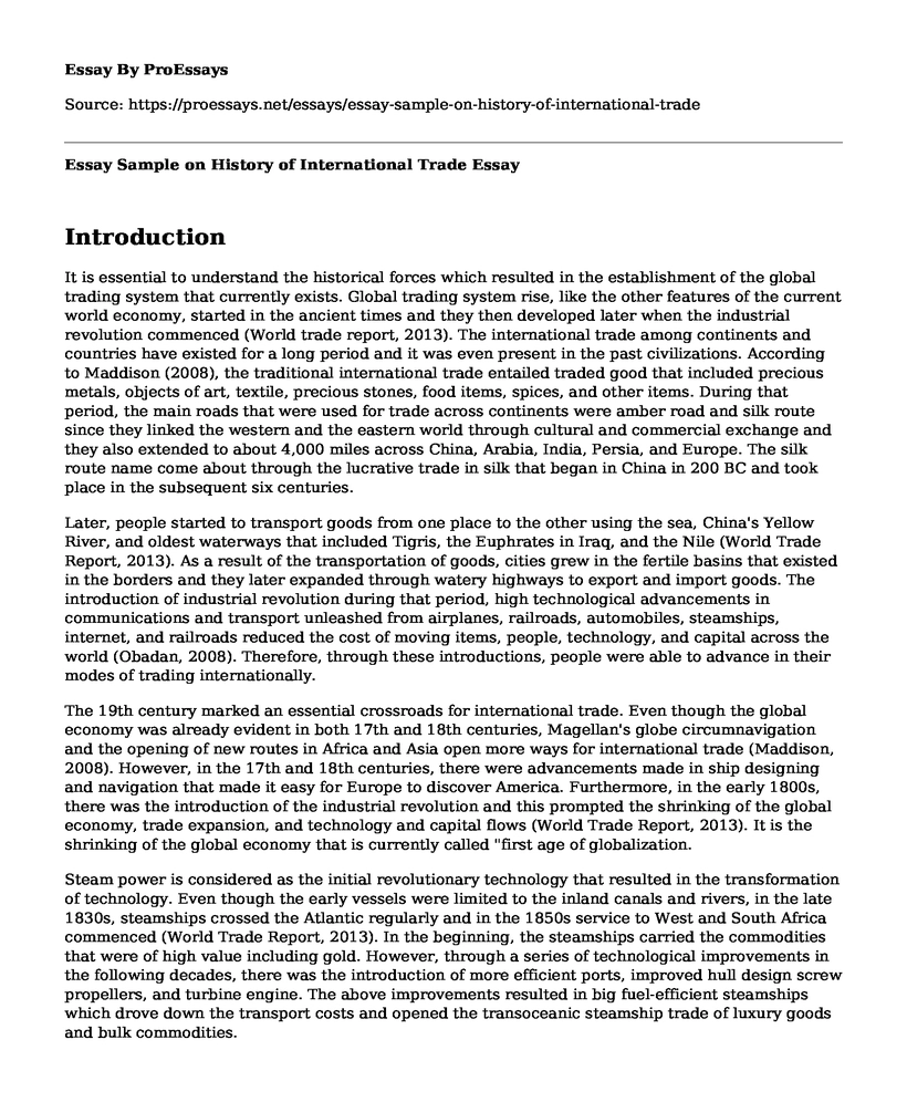 Essay Sample on History of International Trade