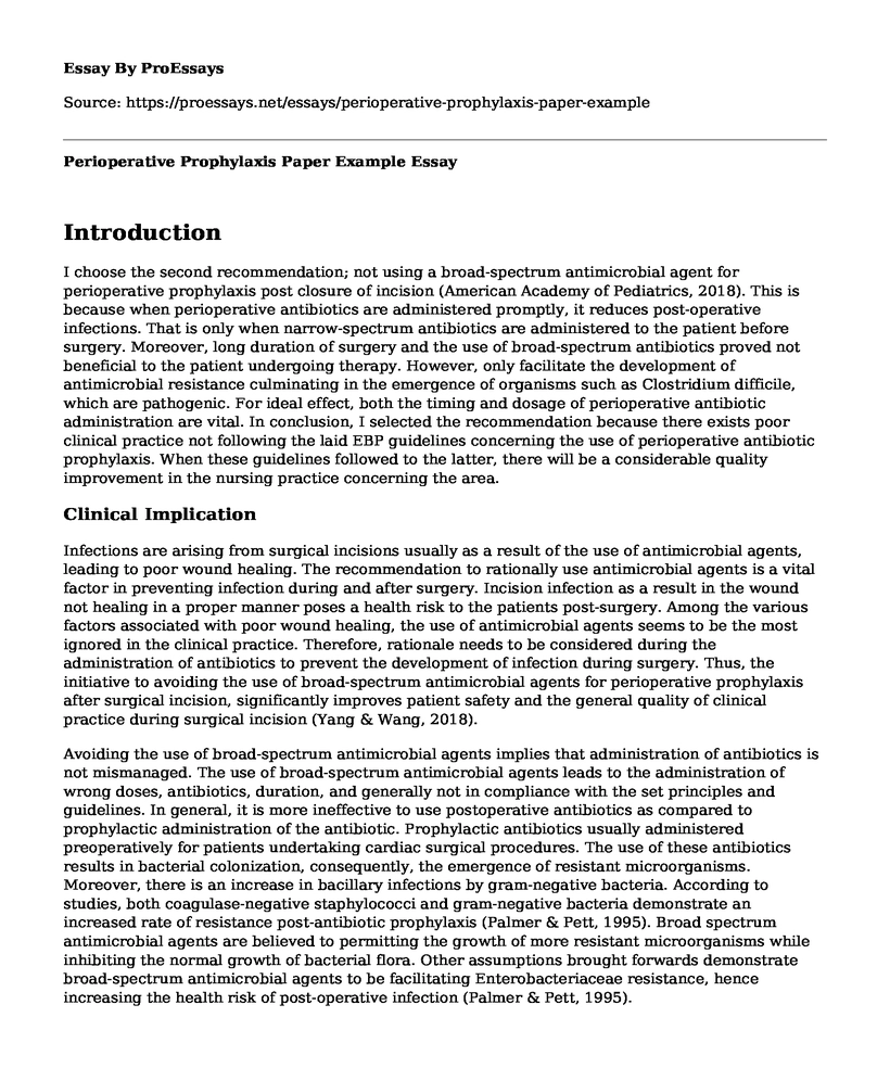 Perioperative Prophylaxis Paper Example