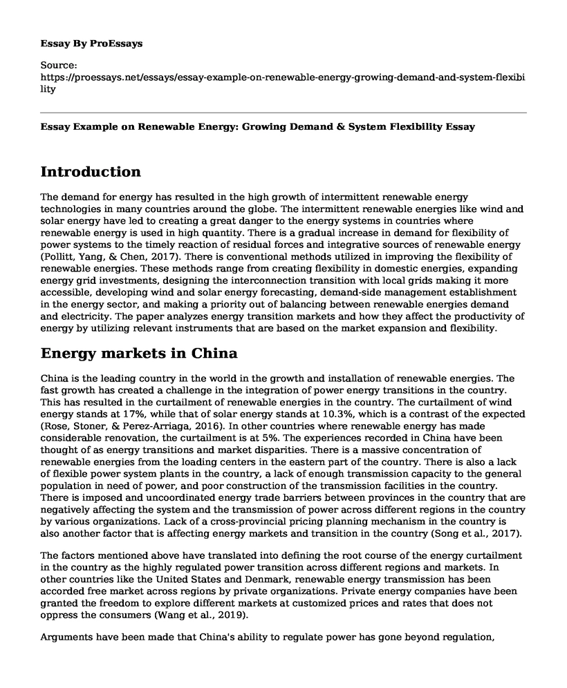 Essay Example on Renewable Energy: Growing Demand & System Flexibility