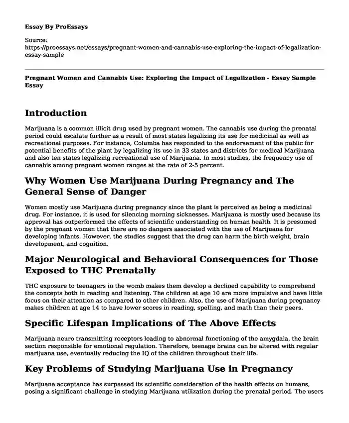 Pregnant Women and Cannabis Use: Exploring the Impact of Legalization - Essay Sample