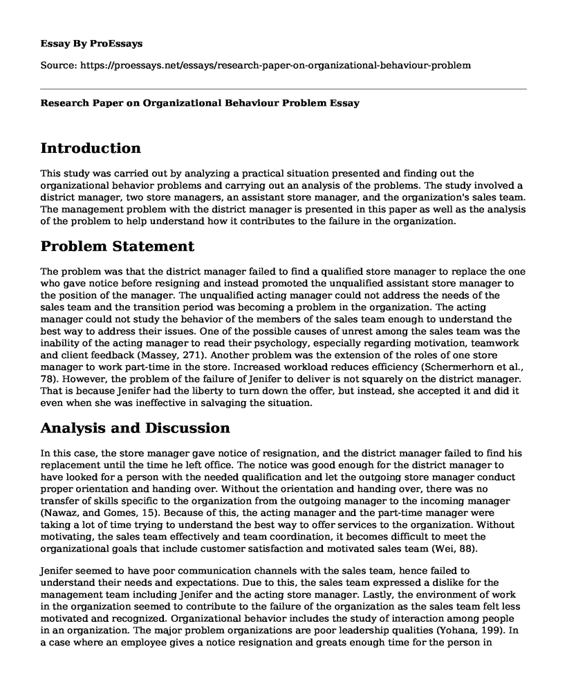 Research Paper on Organizational Behaviour Problem