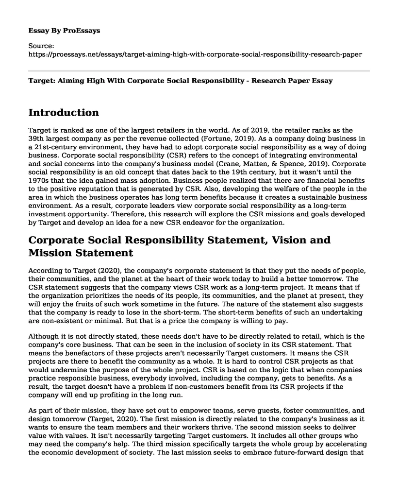 Target: Aiming High With Corporate Social Responsibility - Research Paper