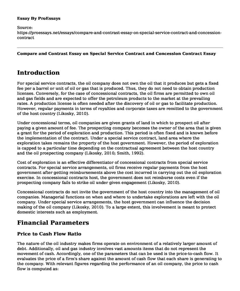 Compare and Contrast Essay on Special Service Contract and Concession Contract