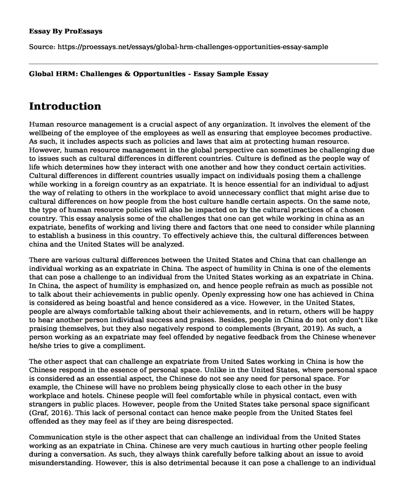 Global HRM: Challenges & Opportunities - Essay Sample