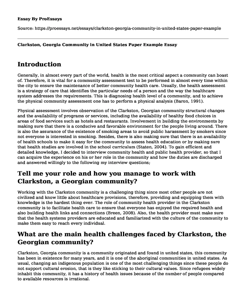 Clarkston, Georgia Community in United States Paper Example