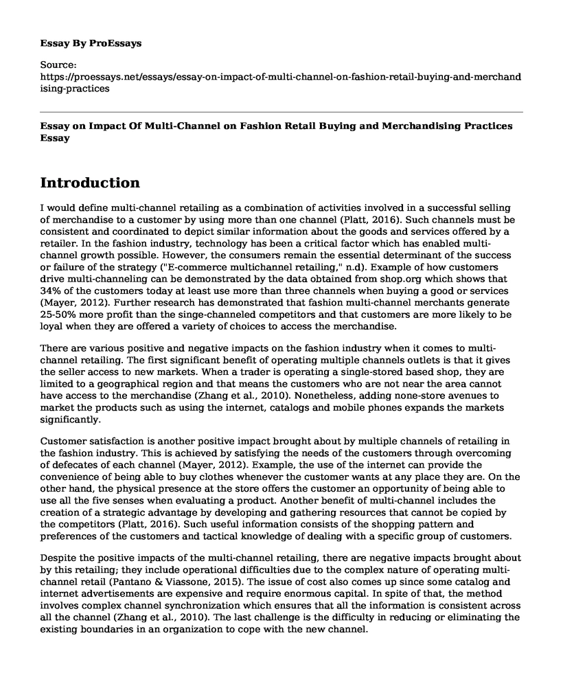 Essay on Impact Of Multi-Channel on Fashion Retail Buying and Merchandising Practices