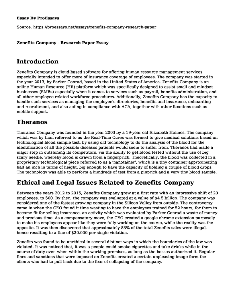 Zenefits Company - Research Paper 