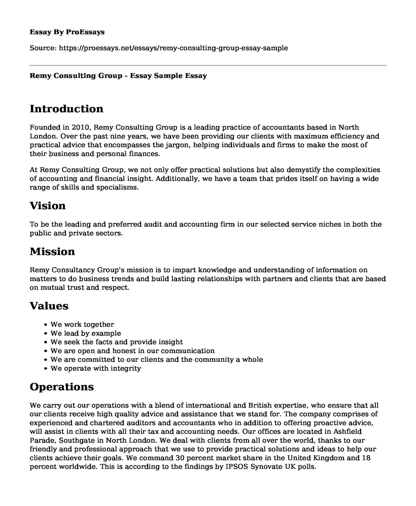 Remy Consulting Group - Essay Sample