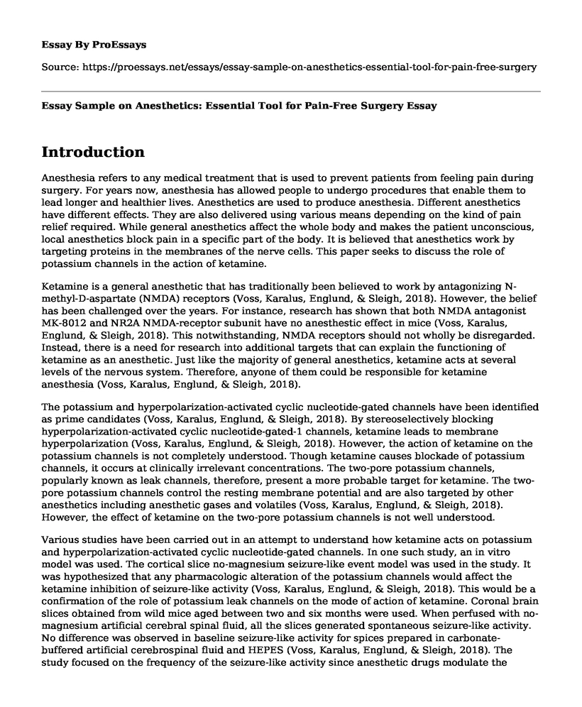 Essay Sample on Anesthetics: Essential Tool for Pain-Free Surgery