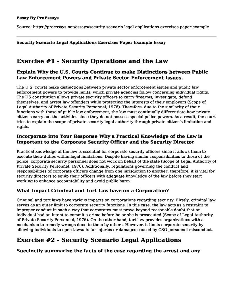 Security Scenario Legal Applications Exercises Paper Example