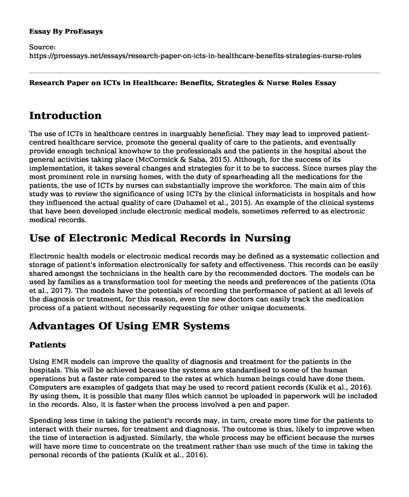 Research Paper on ICTs in Healthcare: Benefits, Strategies & Nurse Roles