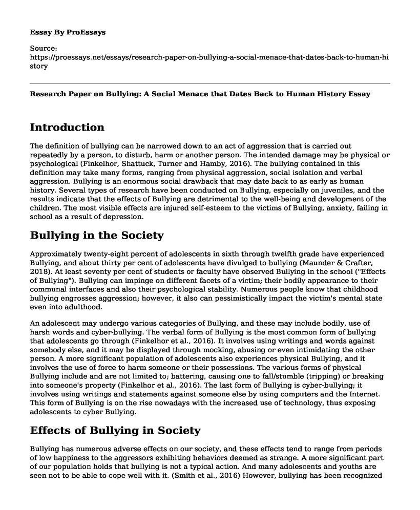 Research Paper on Bullying: A Social Menace that Dates Back to Human History
