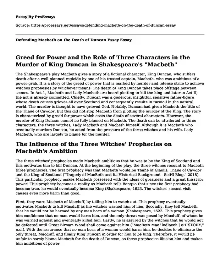 Defending Macbeth on the Death of Duncan Essay