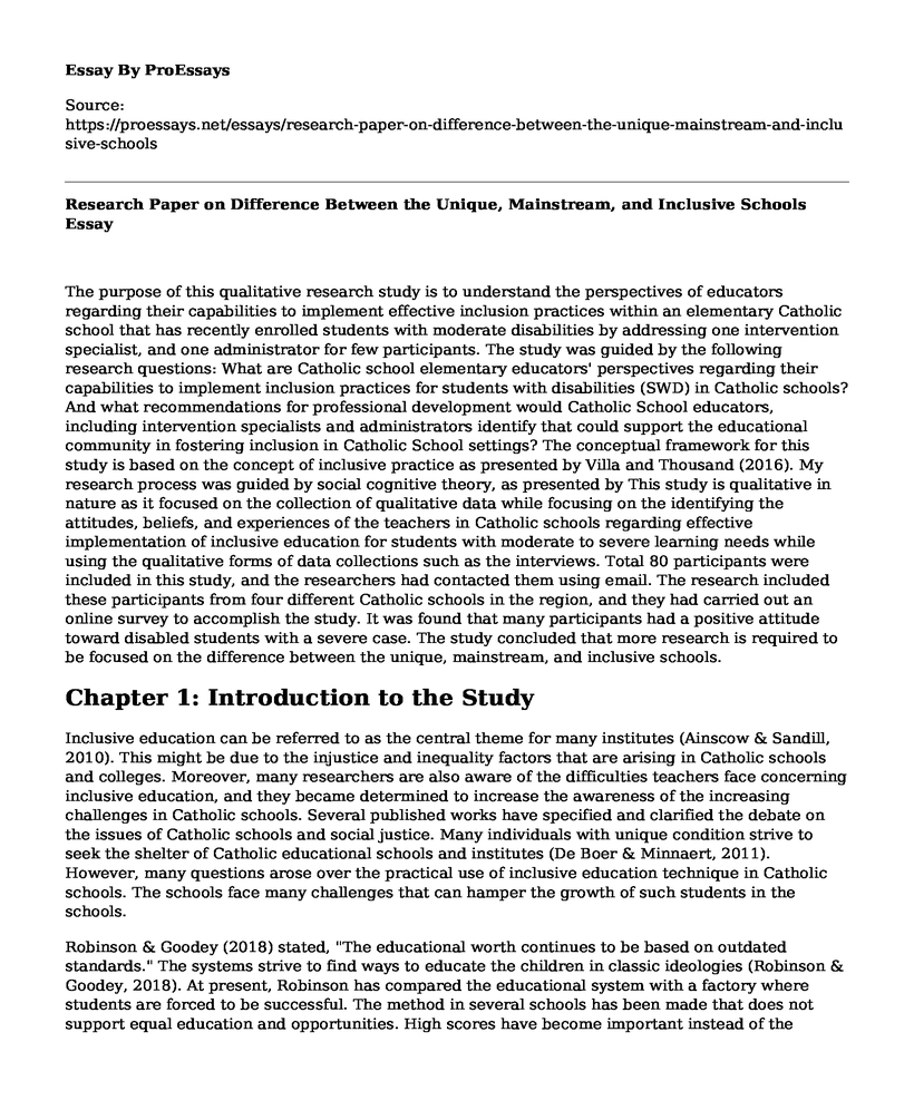 Research Paper on Difference Between the Unique, Mainstream, and Inclusive Schools