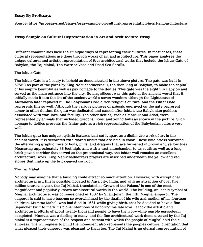 Essay Sample on Cultural Representation in Art and Architecture