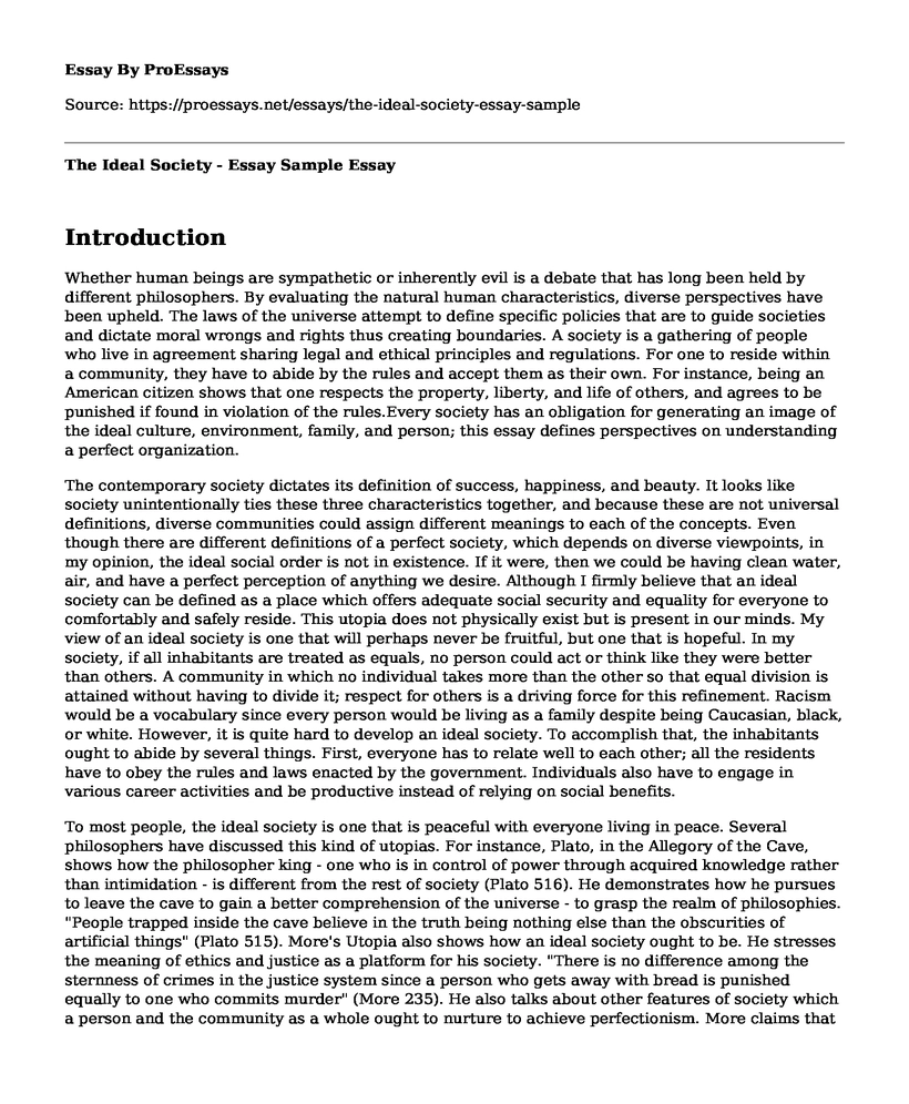 The Ideal Society - Essay Sample